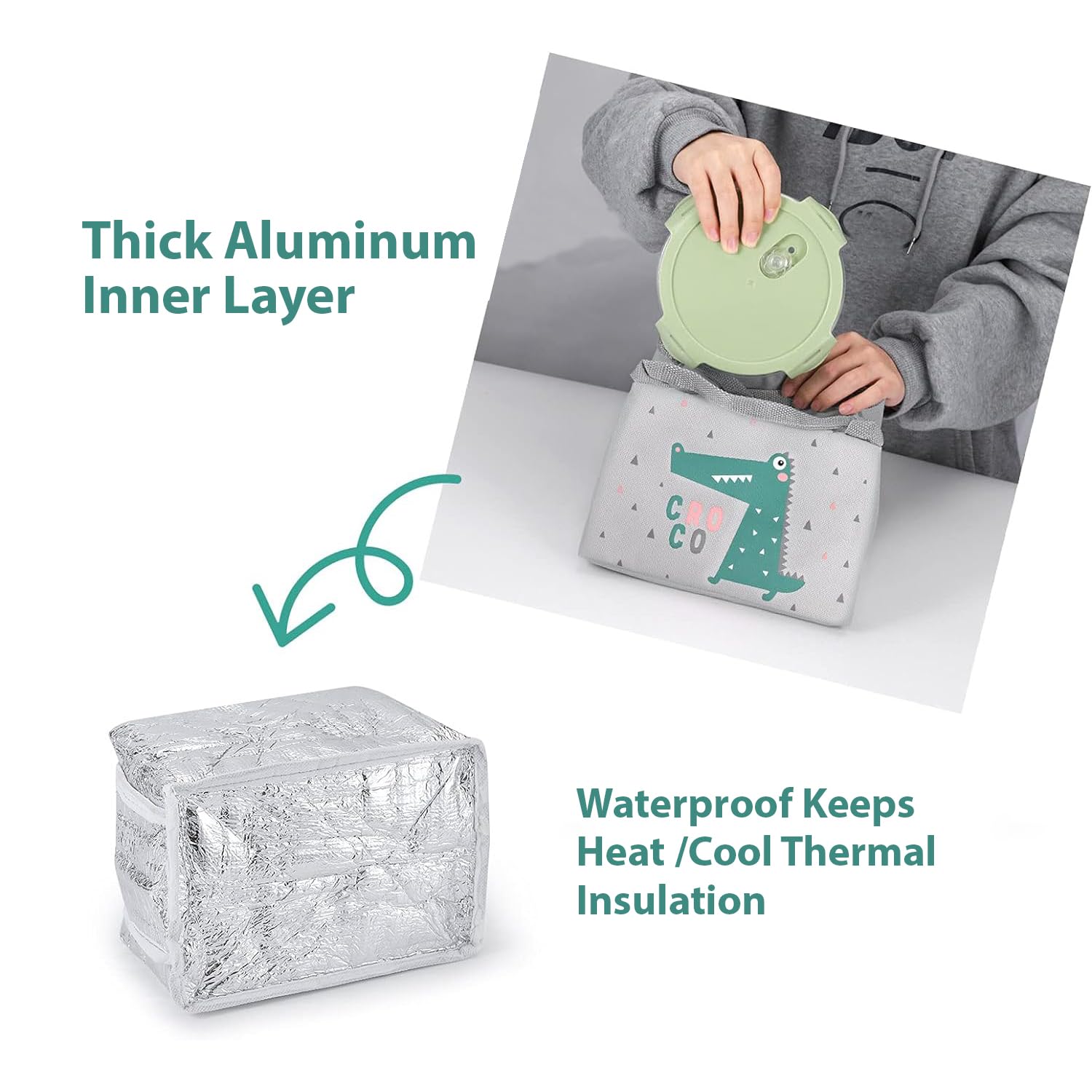 Geanta termica pentru mancare, Zola®,21x14x15 cm, crem, model cu crocodil Geanta termica pentru mancare, Zola®,21x14x15 cm, crem, model cu crocodil